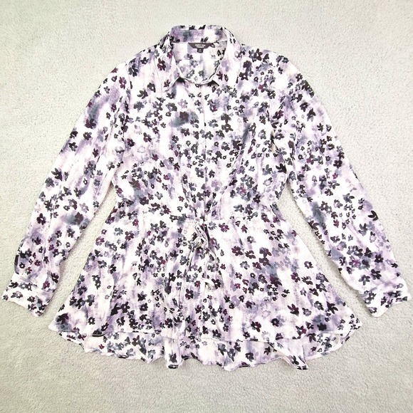 Simply Vera Vera Wang Tops - Simply Vera Vera Wang Blouse Womens Small Purple Ditsy Floral Drawstring Fairy